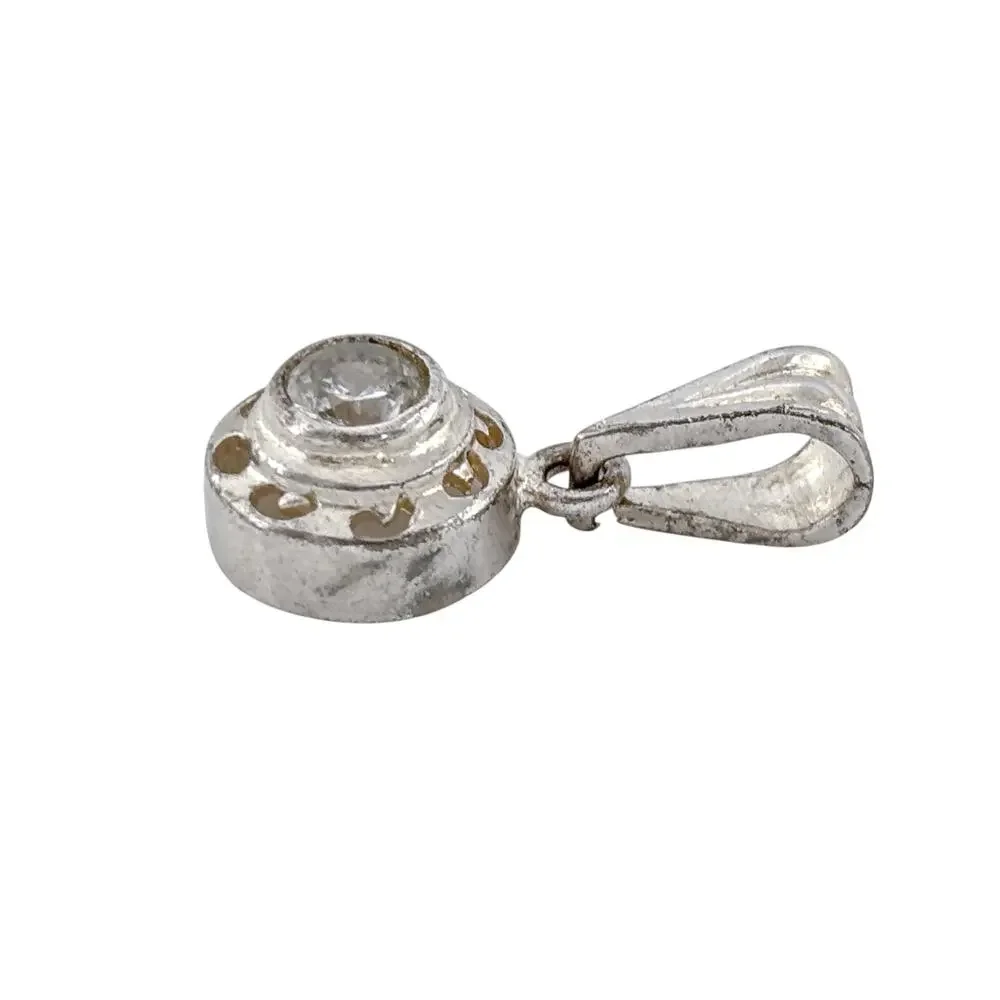 Vintage Silver Plated Cubic Zirconia Round Openwork Pendant